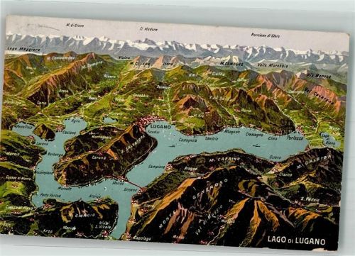 6900 Lugano 1910 Foto AK Vogelschau Lago di Lugona