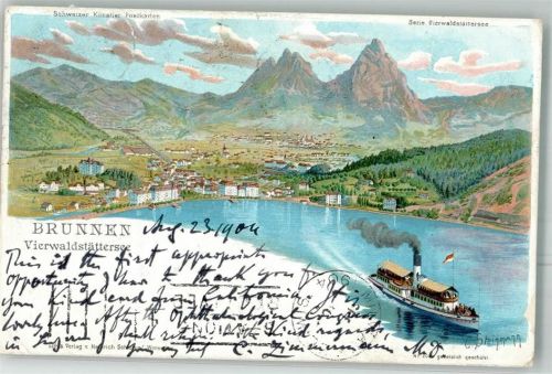 Brunnen sign. Steinmann, C. Künstlerpostkarte Vierwaldstättersee Steinmann 1904 Lithographie