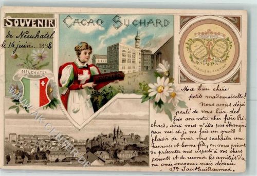 Neuchâtel Neuenburg Wappen AK Suchard Schokolade 1899 Lithographie