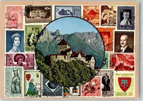 9490 Vaduz Fotomontage AK Schloss Briefmarken