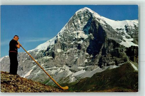 Schweiz Alphornbläser mit Eiger AK Alphorn