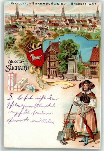 W3300 Braunschweig Löwensäule Tracht Wappen Suchard Schokolade Lithographie