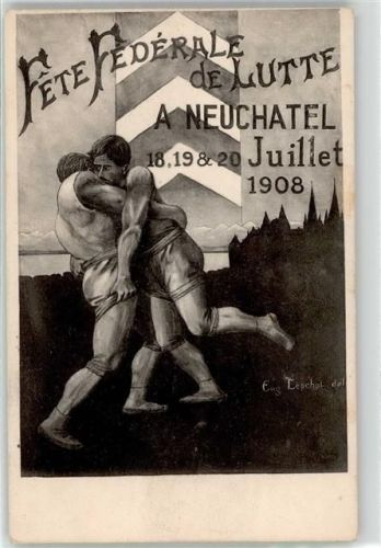 2000 Neuchâtel Neuenburg Künstlerkarte sign. Eugen Leschol Fest 1908