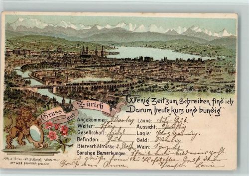 Zürich 1898 Schlumpf Lithographie