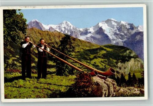 Zwei Alphornbläser , gute Erhaltung AK Alphorn