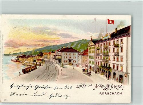 9400 Rorschach 1899 Gebrauchsspuren Hotel Anker Hafen Lithographie