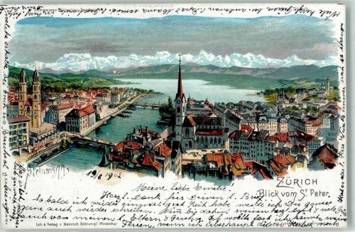 Zürich Blick vom St. Peter sign C. Steinmann Serie Zürich Schlumpf 1902