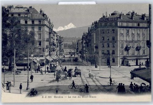 1200 Genève Genf - La rue du Mont-Blanc, Hotel Suisse, Schweizerhof, Straßenbahn