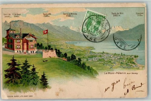 1801 Le Mont-Pèlerin 1908 Gebrauchsspuren Lithographie