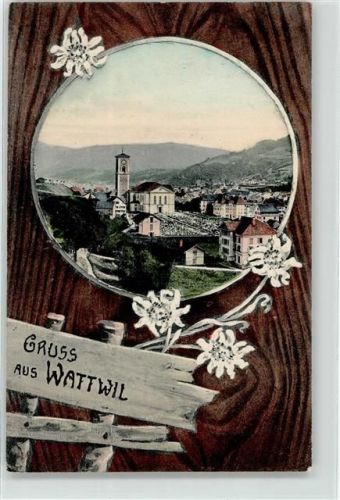 9630 Wattwil 1909 Lithographie Kirche