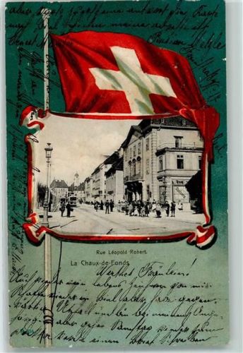 2300 La Chaux-de-Fonds 1904 - Rue Léopold-Robert Fahne