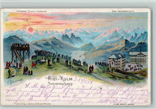 Rigi Kulm 1904 Rigi-Kulm Sonnenaufgang sign Steinmann C. Serie Vierwaldstättersee Steinmann Lithographie