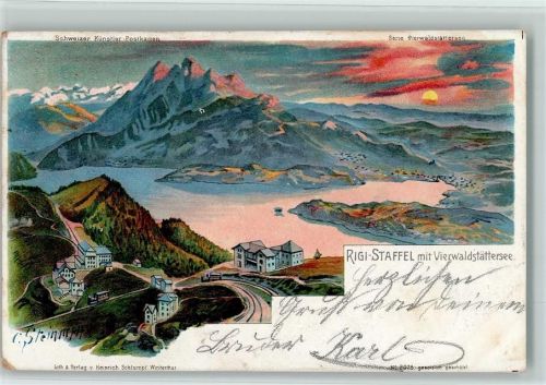 Rigi Staffel 1902 Rigi-Staffel mit Vierwaldstättersee sign Steinmann Serie Vierwaldstättersee Steinmann Lithographie