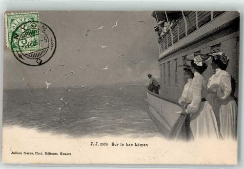 Genfersee Lac Leman Raddampfer Möwen Binnenschiff 1906