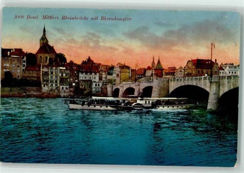 Basel Bâle Raddampfer Mittlere Rheinbrücke Binnenschiff