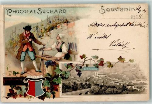 Bellinzona Wappen Suchard Schokolade 1898 Lithographie