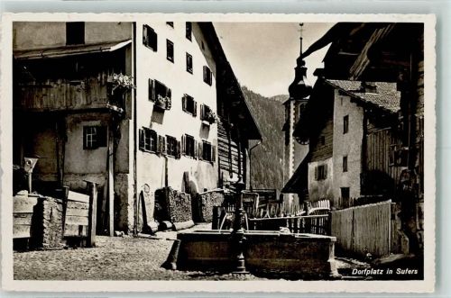 Sufers Dorfplatz Brunnen Gaberell