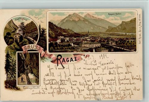 Bad Ragaz nr. 252 - Gruss aus - Künzli 1901 Lithographie