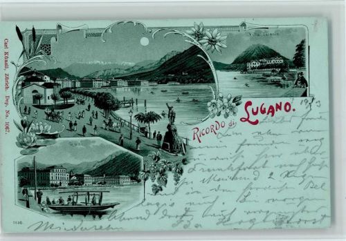 Lugano Nr. 1067 Gruss aus - Künzli 1899 Lithographie / Mondschein