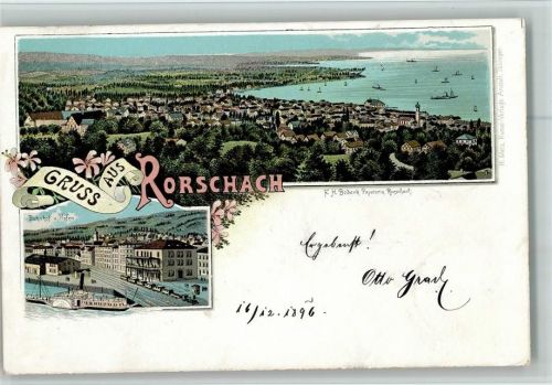 9400 Rorschach Lithographie Raddampfer Verlag Metz Eisenbahn Zug