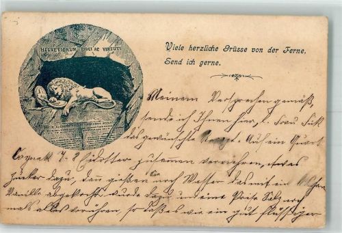 6000 Luzern Lucerne Gebrauchsspuren Helvetiorum Fidel ac Virtuti Löwendenkmal Vorläufer Druck 1880er Jahre Ort handschriftlich