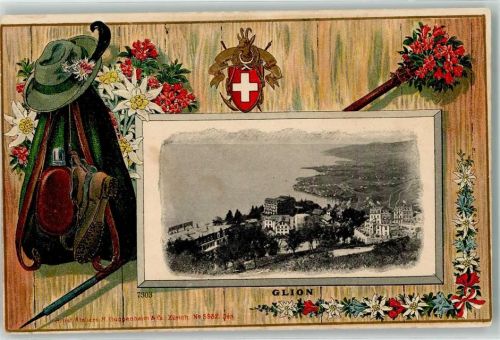 1823 Glion 1907 Prägedruck Gams Wappen Lithographie