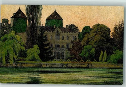 8274 Gottlieben Lithographie / Künstlerkarte Schloss sign Ernst E. Schlatter