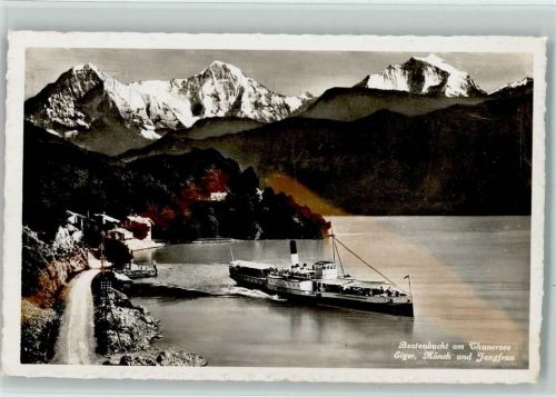 Thun Beatenbucht und Raddampfer am Thunersee - Foto Gabler 8714 Binnenschiff 1942 Foto AK