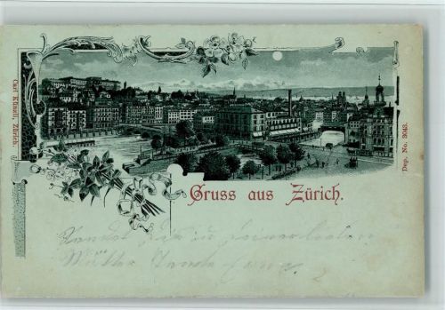 Zürich Gruss aus - Verlag Carl Künzli Nr. 3043, AK Künzli 1898 Lithographie / Mondschein