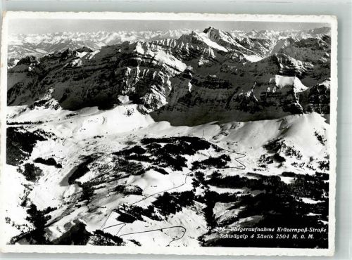 Säntis 1959 Winter Fliegeraufnahme Kräzernpass- Straße Schwägalp Säntis