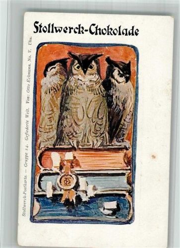Gruppe 14 Gefiederte der Welt Von Otto Eckmann Nr. V Eule Jugendstil Stollwerck Schokolade 1900 BOAKC