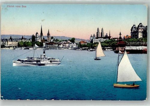 Zürich Dampfschiff Segelboot Binnenschiff Foto AK