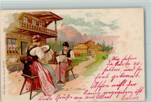 Nr. 1173 - Handarbeiten - Frauen mit Stickrahmen Künzli 1899 Lithographie