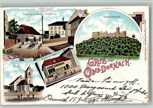 4143 Dornach 1899 BOAKC Gasthaus zum Engel Schloss Dorneck Kirche Handlung Lithographie