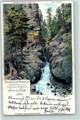 Passugg-Araschgen Trinkhalle in der Rabiosa-Schlucht Serie Graubünden Steinmann Lithographie