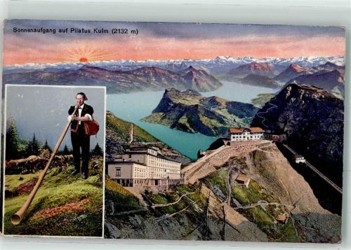 6010 Kriens Gebrauchsspuren 1. Aelplerfest Alphornbläser Pilatus Kulm Tracht