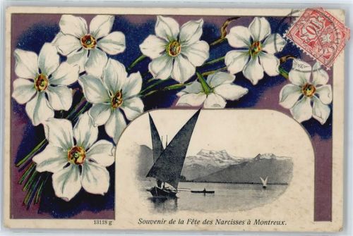1820 Montreux Chillon - See, Boot, Blumen