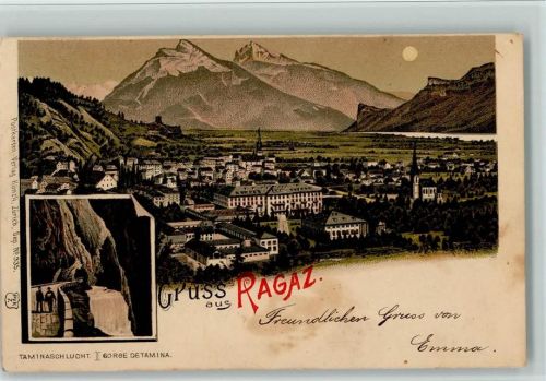 Bad Ragaz Nr. 335 Gruss aus - AK Künzli 1903 Lithographie / Mondschein