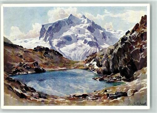 Monte Rosa Künstlerkarte Kleiner Riffelsee sign. Edo v Handel Mazzetti