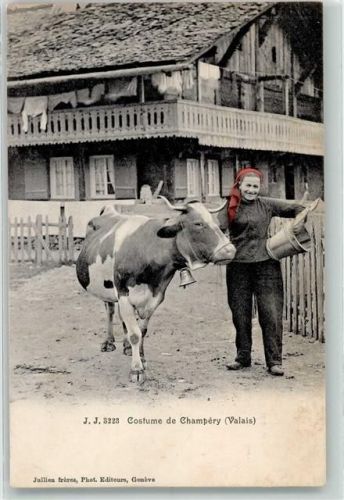 1874 Champéry - Bäuerin mit Kuh
