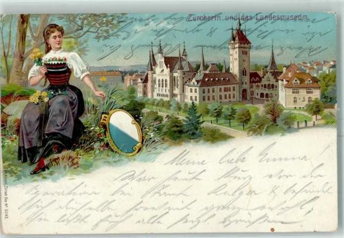 Zürich Zürcherin und das Landesmuseum Tracht Künzli 1900 Lithographie