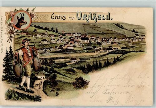 Urnäsch Kuhhirte Glocken Kühe Gämse Künzli 1900 Lithographie