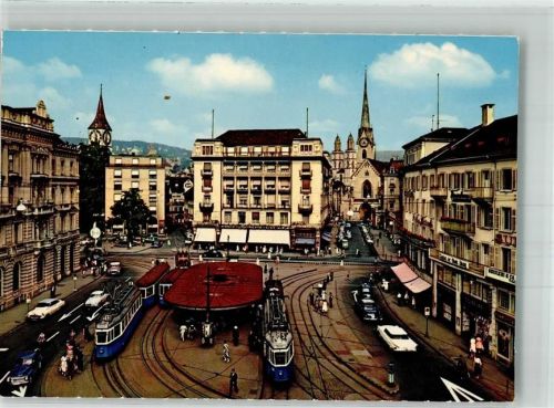 8000 Zürich 1968 Foto AK Paradeplatz Straßenbahn