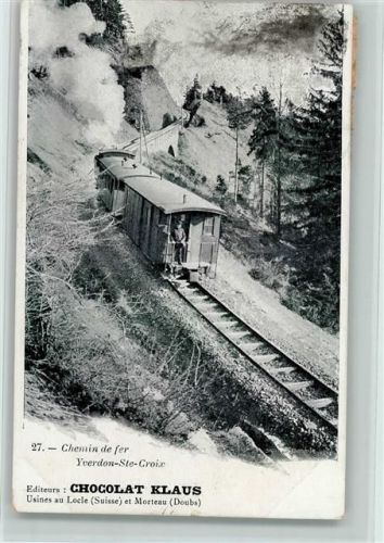 Ste-Croix Nr. 27 Bergbahn - Chemin de fer Yverdon-Ste-Croux - Werbung: Chocolat Klaus Klaus Schokolade 1906