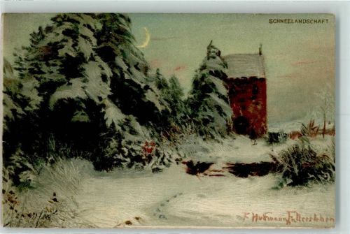 Rückseite Hauswaldt Chocolade Schneelandschaft sign Hoffmann Fallersleben Schokolade 1912 Künstlerkarte