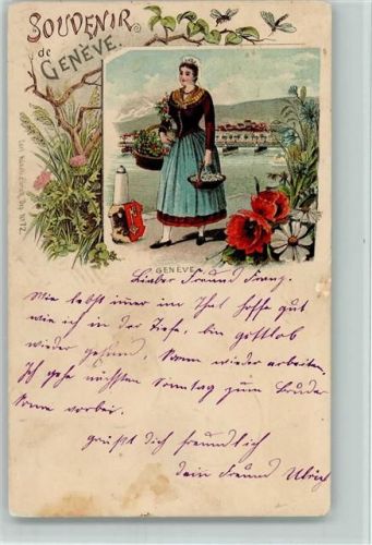 Geneve Tracht - Frau mit Blumenkorb - Verlag Carl Künzli Nr. 72 Künzli 1901