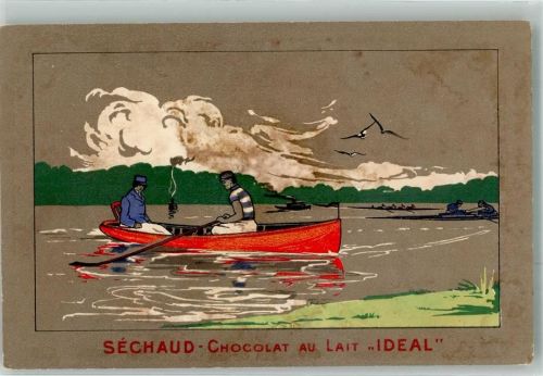Ruderboot Künstlersteindruck Chocolat au Lait IDEAL Suchard Schokolade 1906 Gebrauchsspuren