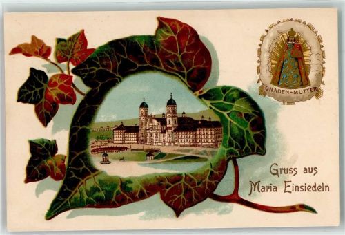 8840 Einsiedeln 1908 Lithographie Gnaden-Mutter Kloster Prozession