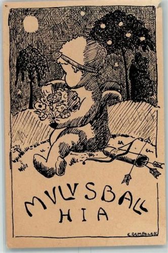 Gebrauchsspuren Mulusball sign. E. Gempeler Künstlerkarte AK