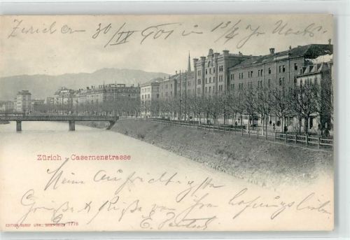 8000 Zürich 1901 Lithographie Straßenbahn Casernenstrasse